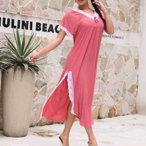 Camicia da <span class=keywords><strong>notte</strong></span> stile Vintage da donna in pizzo Casual elegante abbigliamento da <span class=keywords><strong>notte</strong></span> breve <span class=keywords><strong>inverno</strong></span> modello 3D con scollo a V tessuto ODM anteriore - Product Image 3