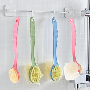 Bath Brush With <b>Sponge</b> Oval Massage Exfoliating Long <b>Handle</b> Pink Blue Green PP Material - Product Image 2