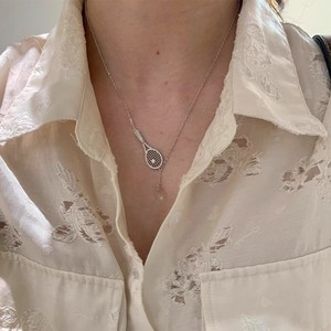 Unique Design Silver Plated Tennis Racket Pendant Necklace with Crystal Ball Cubic Zirconia Tennis Racket Charm Necklace - Product Image 3