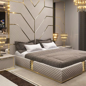 Chicasa Wooden King <b>Size</b> Double <b>Bed</b> Modern Luxury Bedroom Leather - Product Image 1