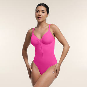 Hexin ニット 無地 シームレス プランジ チェストサポート 調節可能ストラップ付き レディース ボディスーツ - Product Image 5