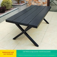 Table de jardin en WPC résistant aux intempéries avec pieds en forme de X, structure en fer et aluminium, 13090 15090, table à manger d'extérieur