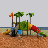 Equipo de Juegos Infantiles para Exteriores con Tobogán Combinado y Túnel con Diseño de Plantas Tropicales para Parques Comunitarios y Preescolares