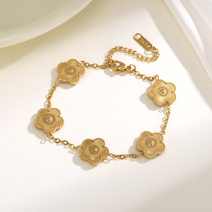 Bracelet Trèfle Double Face 13 mm pour Femme, Plaqué Or 18 carats, Acier Inoxydable, Ne Ternit Pas, Style Polyvalent, Bestseller Transfrontalier - Product Image 2