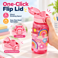 Bouteille d'eau personnalisée pour enfants 600 ml, ouverture à un clic, anti-fuite, couvercle rabattable, bouteille à boire directement avec sangle