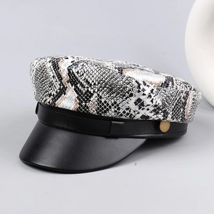 Chapeau béret vintage imprimé léopard pour femme en cuir PU Casquette plate - Product Image 4