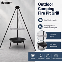 Ensemble barbecue extérieur CAYLEY, support de grillade suspendu avec foyer pour le camping, les pique-niques et la cuisine