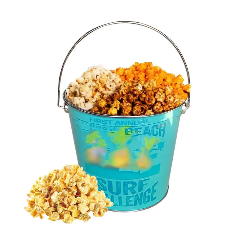 Harga Pabrik Langsung Grosir Kustom Dicetak Food Grade Kaleng Popcorn Kosong Besar Ember Natal Logam Popcorn Timah