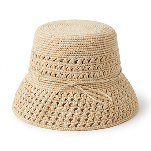 Raffia Straw <b>Bucket</b> <b>Hat</b> Handmade Embroidered Dobby Style Beach Travel Casual Unisex Adult 56-58CM - Product Image 1