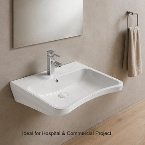 Lavabo de Cerámica Resistente de Varios Tamaños con Bordes Redondeados y Lisos para Baño de Discapacitados - Product Image 3
