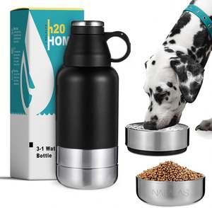 Thermos à eau en acier inoxydable de bonne qualité avec bol amovible pour enfants ou animaux domestiques, utilisation en extérieur - Product Image 1