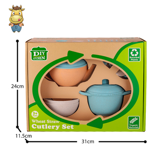 Juego de Tazas y Platos de Paja de Trigo Ecológicos para Niños, Juego de Imitación de Vajilla y Cubiertos, 16 Piezas - Product Image 6