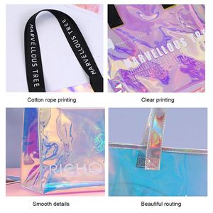 Sacs fourre-tout holographiques transparents en PVC arc-en-ciel imperméables avec logo personnalisé - Product Image 2