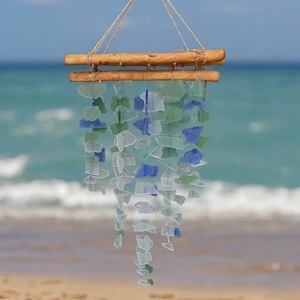 Drop-shipping Handmade <b>Sandblasted</b> Bohemian Modern Minimalist Sea Glass and Driftwood Wind Chime - Product Image 4