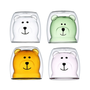 Vente en gros de tasses à café, lait et yaourt en verre borosilicate à double paroi Kawaii en forme d'ours pour le bureau, les anniversaires et Noël - Product Image 2