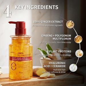 Champú Anticaída de Marca Blanca 100% Jengibre y Raíz de Ginseng, Fortalece el Cabello, Estimula el Crecimiento, Champú de Queratina para Cabello Grueso - Product Image 3