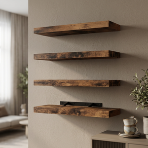 Étagères flottantes en bois rustique à 4 niveaux, support mural avec supports métalliques - Product Image 4