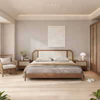 Nouveau lit double en bois massif de style chinois, design moderne minimaliste de style Song, structure à tenons et mortaises
