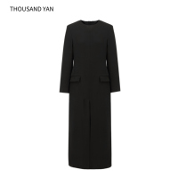 Robe longue noire à manches longues THOUSAND YAN, élégante, col rond, robe maxi pour femmes, tenue de bureau professionnelle
