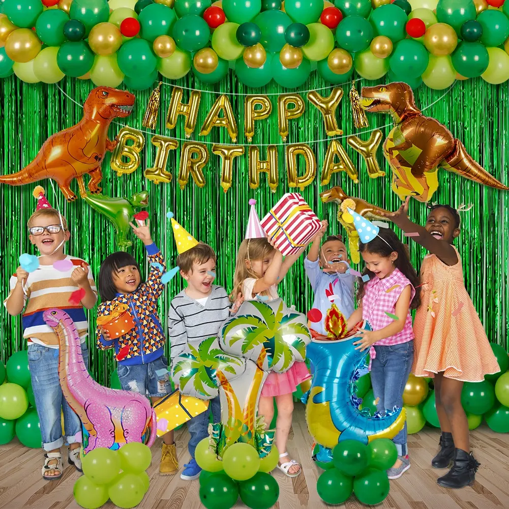 Ourwarm Printed Cartoon Animal Kids Decorations Tassel Banner Set Latex Foil Happy Birthday Party Balloons