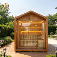 Vila Luar Ruangan Modern Atap Runcing Sauna Speaker Bluetooth Bak Mandi Air Panas 2-Orang Elektrik 12KW 6KW Uap Basah Kayu Solid 220V