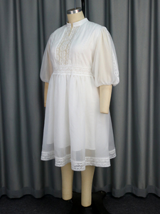 Mezza sbuffa <span class=keywords><strong>maniche</strong></span> a linea da donna abiti Casual Patchwork in pizzo <span class=keywords><strong>Organza</strong></span> - Product Image 5