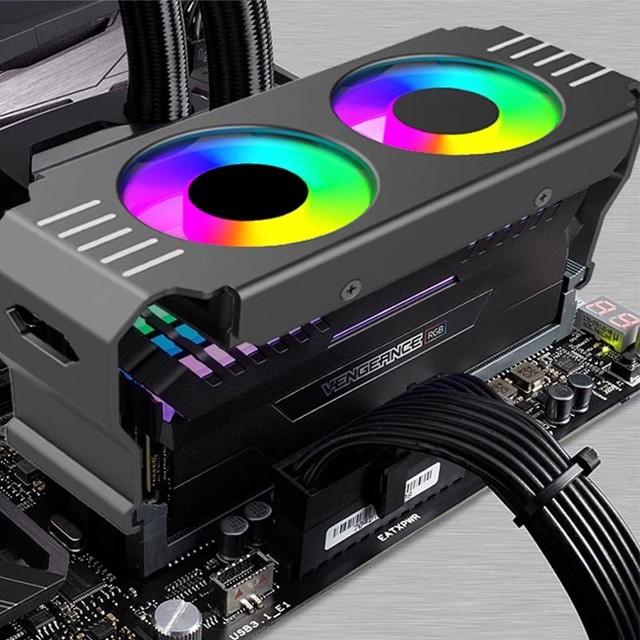 Desktop Computer DDR1-5 Memory Heat Sink ARGB Fan Emory Cooling Heatsink with 2PCS Heatsink Cooler Fan for DDR4 DDR5 Laptop