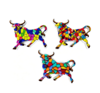 Aimant de réfrigérateur en résine en gros, motif taureau espagnol, impression par transfert d'eau, mosaïque colorée, souvenir touristique, cadeau