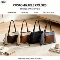 Tas Bahu Wanita Tas Tangan Kulit Asli Katun Linen Kapasitas Besar Tas Ketiak Kasual Tas Jinjing Kerja Sehari-hari Produsen Tas Jinjing