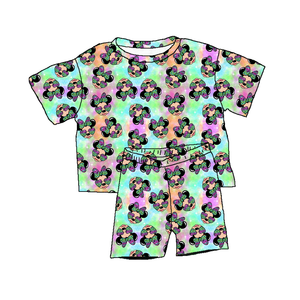 Ensembles de vêtements pour bébés et enfants 2026 : <span class=keywords><strong>T</strong></span>-shirts amples et shorts cyclistes 2 pièces en tissu bambou personnalisé à imprimé floral et manches courtes - Product Image 2