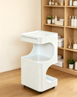 Chariot de rangement compact et durable, en plastique blanc, à 3 niveaux, avec tiroir supérieur, pour cuisine, salle de bain et bureau