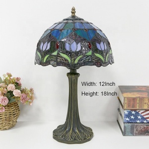LongHuiJing Tiffany Mediterranean Style 12" Dome Flexible Stained Glass LED <b>Bedside</b> <b>Table</b> Lamp for Indoor Home Decoration - Product Image 5