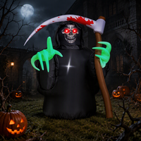 Modèle gonflable homme demi-corps 1,8 m, robe noire visage fantôme, éclairage LED, pour décoration de jardin et festival d'Halloween