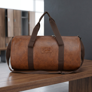 Bolsa de Lona de Cuero en Forma de Barril con Cierre de Cremallera, Asa Única, Unisex, para Gimnasio, con Correa para el Hombro y Diferentes Capacidades - Product Image 2