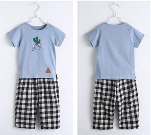 Ensembles de vêtements pour enfants, pantalons en jean à carreaux pour enfants avec imprimé cactus de la boutique en ligne en gros - Product Image 3