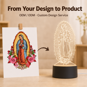 Fabrik-Anpassbare Kirchenmuster Jesus Nachtlicht Günstige Acryl-<span class=keywords><strong>LED</strong></span>-Lampe Jungfrau Maria Illusion <span class=keywords><strong>3D</strong></span>-Leuchten Wohnzimmer Warmweiß - Product Image 1