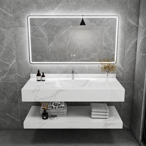 Mueble de Baño Moderno de Doble Capa con <span class=keywords><strong>Lavabo</strong></span> de Cerámica Integrado en Losa de Roca, Montado en la Pared, Combinación de <span class=keywords><strong>Lavabo</strong></span> y WC - Product Image 1