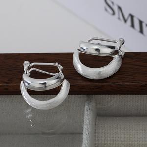 Galaxy Road S925 Sterling Silver Double-Layer Frosted <b>Fine</b> <b>Stud</b> <b>Earrings</b> for Women High-End Brushed Curved Design Light-weight - Product Image 4