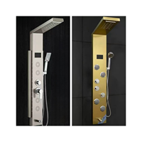 Colonne de douche thermostatique moderne en acier inoxydable brossé avec panneau de douche cascade et pluie, ensemble de douche en céramique pour