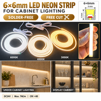 Bande LED néon 6x6mm 24V en silicone, flexible, pour armoire, sans soudure, découpe libre, 3000K 4000K 6000K, max 7W/m