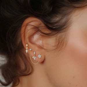 Pendentif en alliage de titane F136 transfrontalier euro-américain avec incrustation de zircon, tige à fond plat, piercing d'oreille à filetage interne - Product Image 3