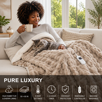 Plaid chauffant double couche en fausse fourrure de lapin Shepral 50*60 pouces, 9 niveaux de chauffage, protection contre la surchauffe, lavable