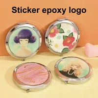 Custom Logo Round Pocket Glass Metal Frame Double-Sided Magnifier Makeup Mirror Portable Compact Wedding Party Gift