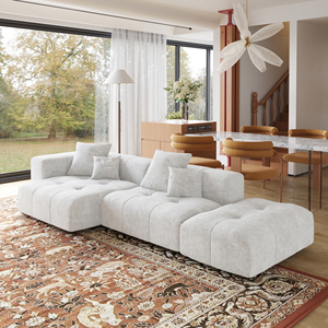 Set Divano Componibile Modulare Familiare Nordico Atunus Disponibile in Morbido Tessuto di Lino <span class=keywords><strong>Bianco</strong></span> per <span class=keywords><strong>Soggiorno</strong></span> <span class=keywords><strong>Moderno</strong></span> a 3, 4 o 7 Posti - Product Image 1