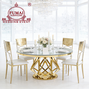 Mesa de Comedor Moderna de Lujo para Hotel con Vidrio Templado y Estructura de Acero Inoxidable, Mesa Redonda de Centro de Alta Gama - Product Image 1