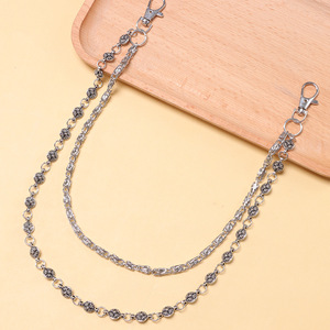 yueli Double <b>Cross</b> Chain Waist Chain Tibetan <b>Silver</b> Denim Pants Accessory Casual Street Style Hip Hop Punk Fashion Body Chain - Product Image 4