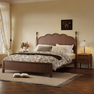 Cabecera de Madera Maciza Estilo Americano <span class=keywords><strong>Vintage</strong></span> con Respaldo Tapizado; Apta para Dormitorios y Hoteles - Product Image 1