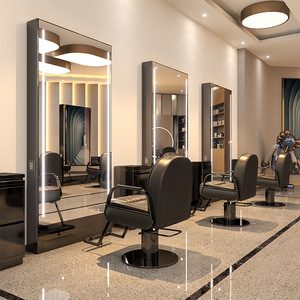 Professional Modern Metal Framed <b>Floor</b> <b>Mirror</b> with LED Light for Salon Barber Station Commercial Use - Product Image 5