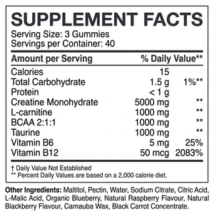 Gomitas de Creatina Compleja OEM ODM, GMP Halal, 120 Unidades, 5000mg de Creatina con L-Carnitina, BCAA, Taurina, B6, B12 - Product Image 5