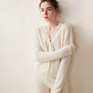 Cardigan alla moda da <span class=keywords><strong>donna</strong></span> con scollo a V in <span class=keywords><strong>pizzo</strong></span> Cashmere autunno Casual Cardigan in lana Cashmere lavorato a <span class=keywords><strong>maglia</strong></span> maglione da <span class=keywords><strong>donna</strong></span> - Product Image 2